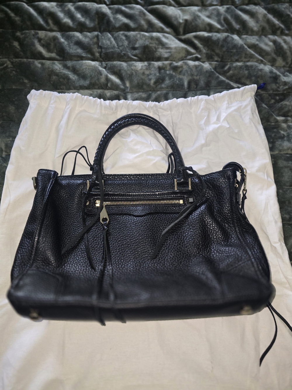 Rebecca Minkoff 'Regan' Black Pebbled Leather Satchel Purse Bag